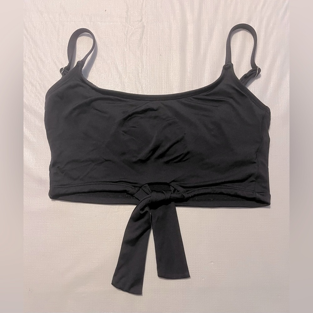 Sugar Beach Pullover Black Bikini Swim Top Tie Knot Front Adjustable Straps Sz S